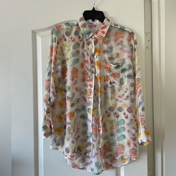Sold out: Equipment Daddy Button Blouse Feather Print - Picture 6 of 7